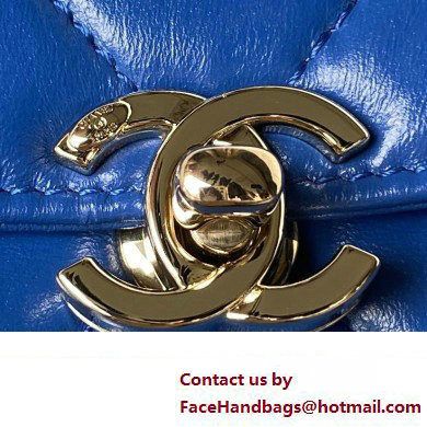 Chanel Quilted Shiny Calfskin  &  Gold-Tone Metal Small box Bag AS4470 Blue 2023